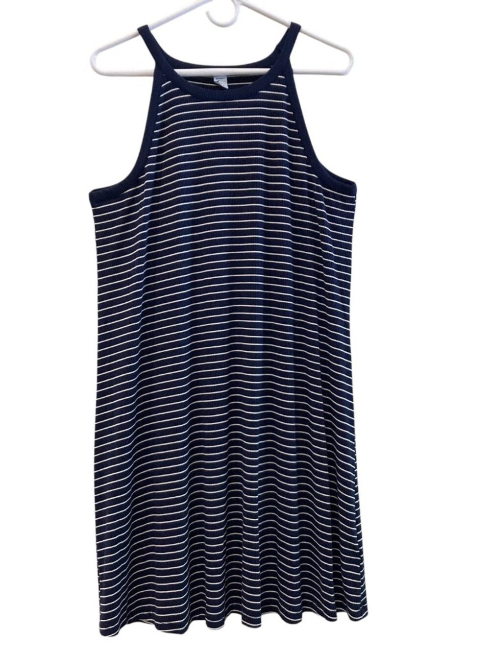 Women's OLD NAVY Sleeveless Ribbed Midi Dress Nautical Stripe Navy Blue Size XL